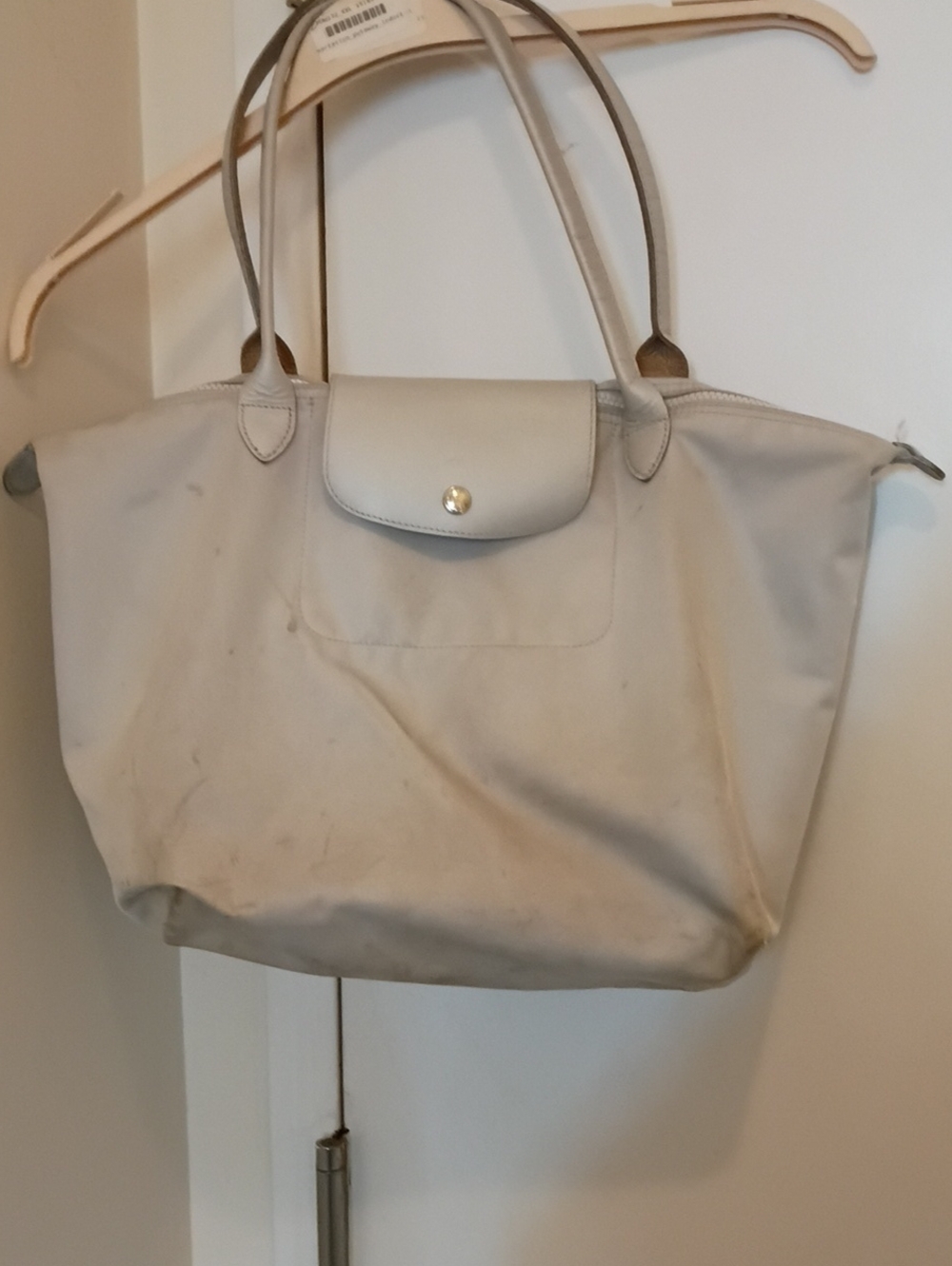 Longchamp Silver Nylon Tote with Leather Trim